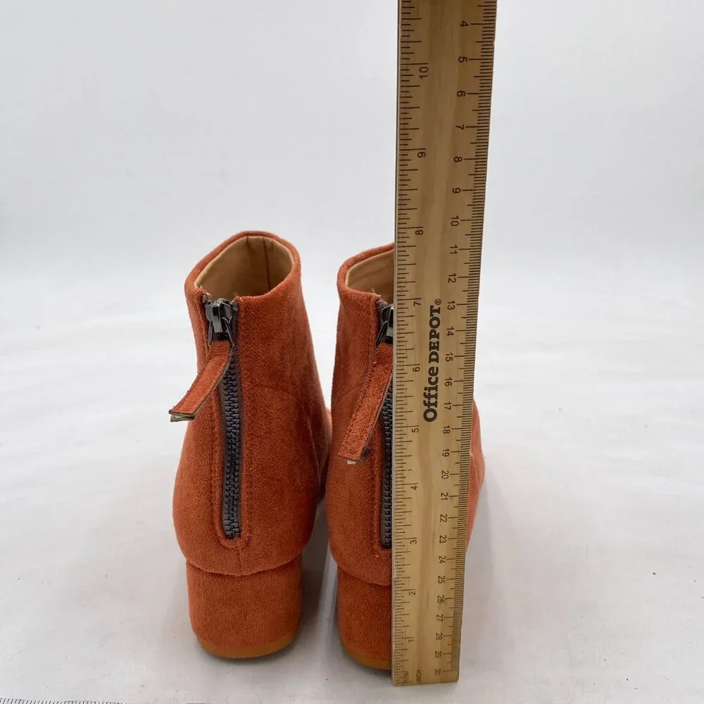 Brown Suede Women Comfort Block Low Heels Peep Toe Back Zipper Ankle Bootie - Picture 4 of 6